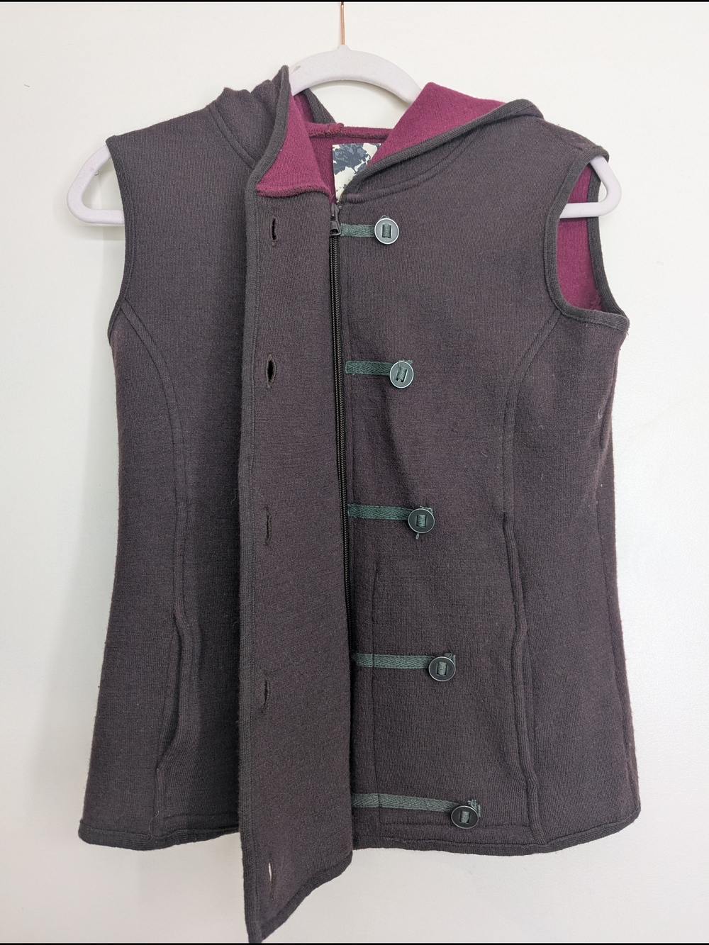 Title Nine Brown Sleeveless Hooded Vest with Pink Lining - Picture 2 of 5